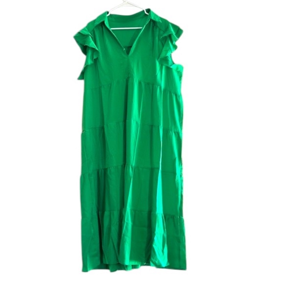 Temu Dresses & Skirts - NWOT-Vibrant Green Maxi Dress with Ruffled Sleeves
